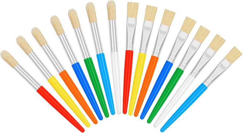 REGUICORP 14 Pcs Paint Brushes for Kids, Round and Flat Kids Paint Brushes, Easy Hold and Clean Toddler Paint Brushes, Bristle Craft Paint Brushes for Acrylic Oil Watercolor Washable Paint - Image 1